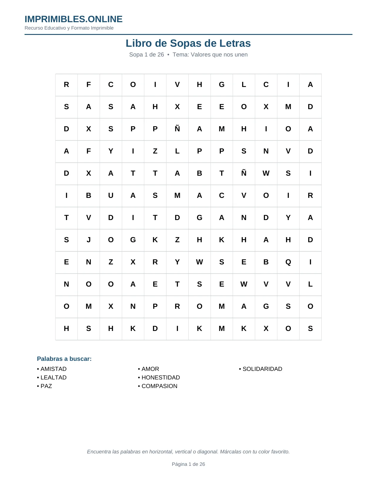 300 Sopas de Letras Libro en PDF - Página 1