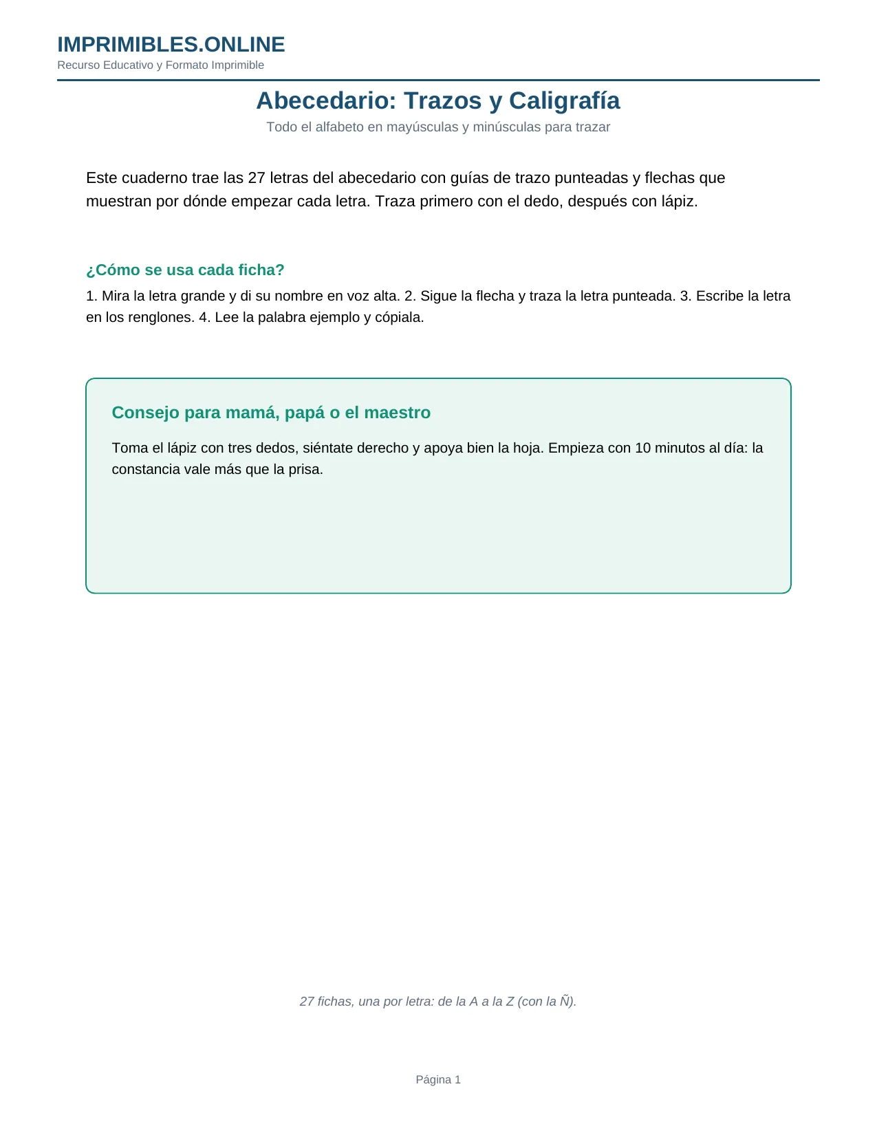 Abecedario Trazos y Caligrafía en PDF - Página 1