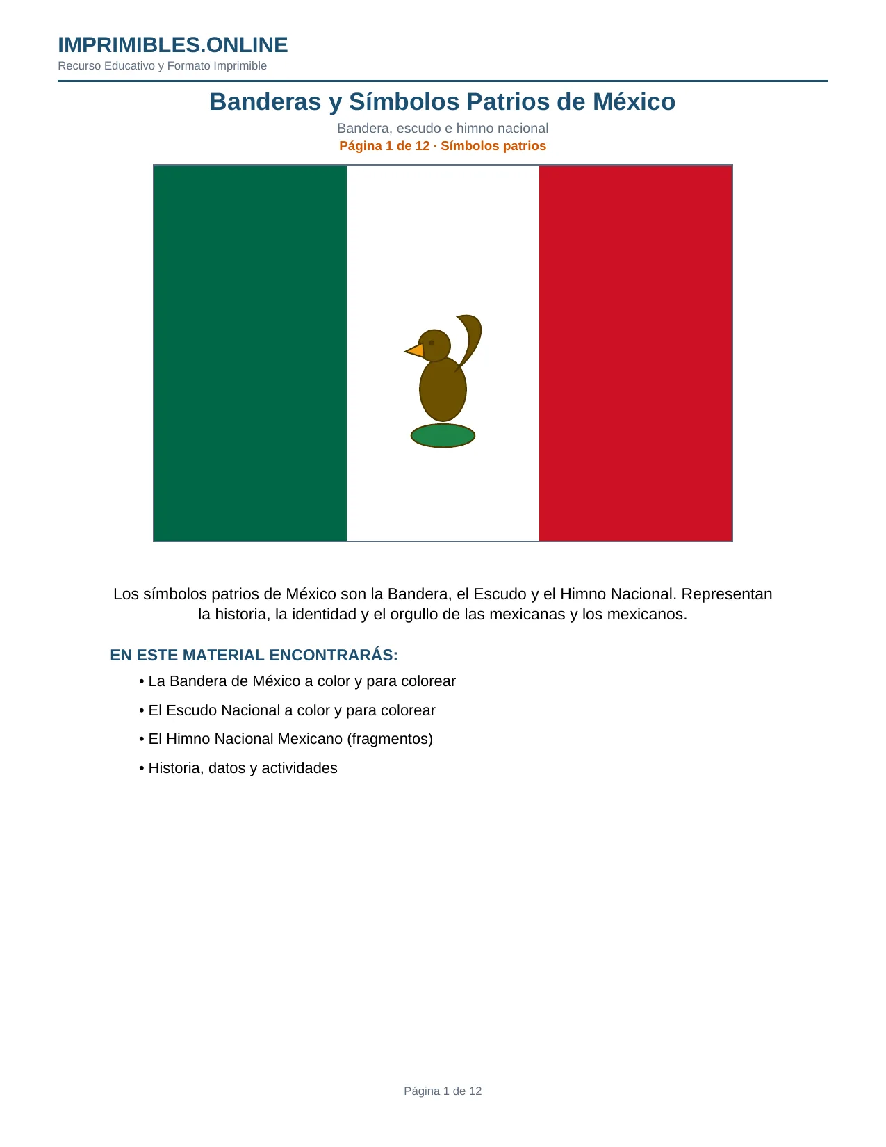 Banderas y Símbolos Patrios Mexicanos en PDF - Página 1