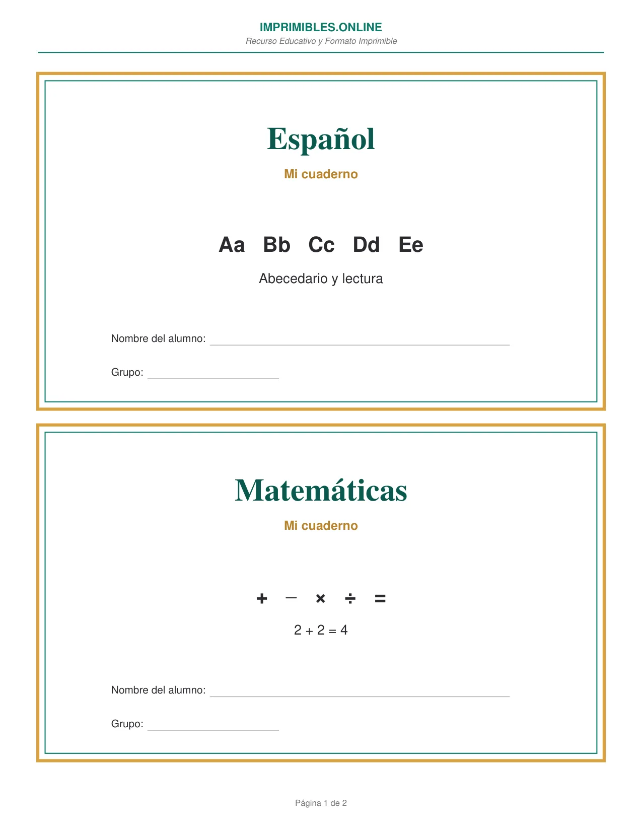 Carátulas para Cuadernos de Primaria para Imprimir en PDF - Página 1