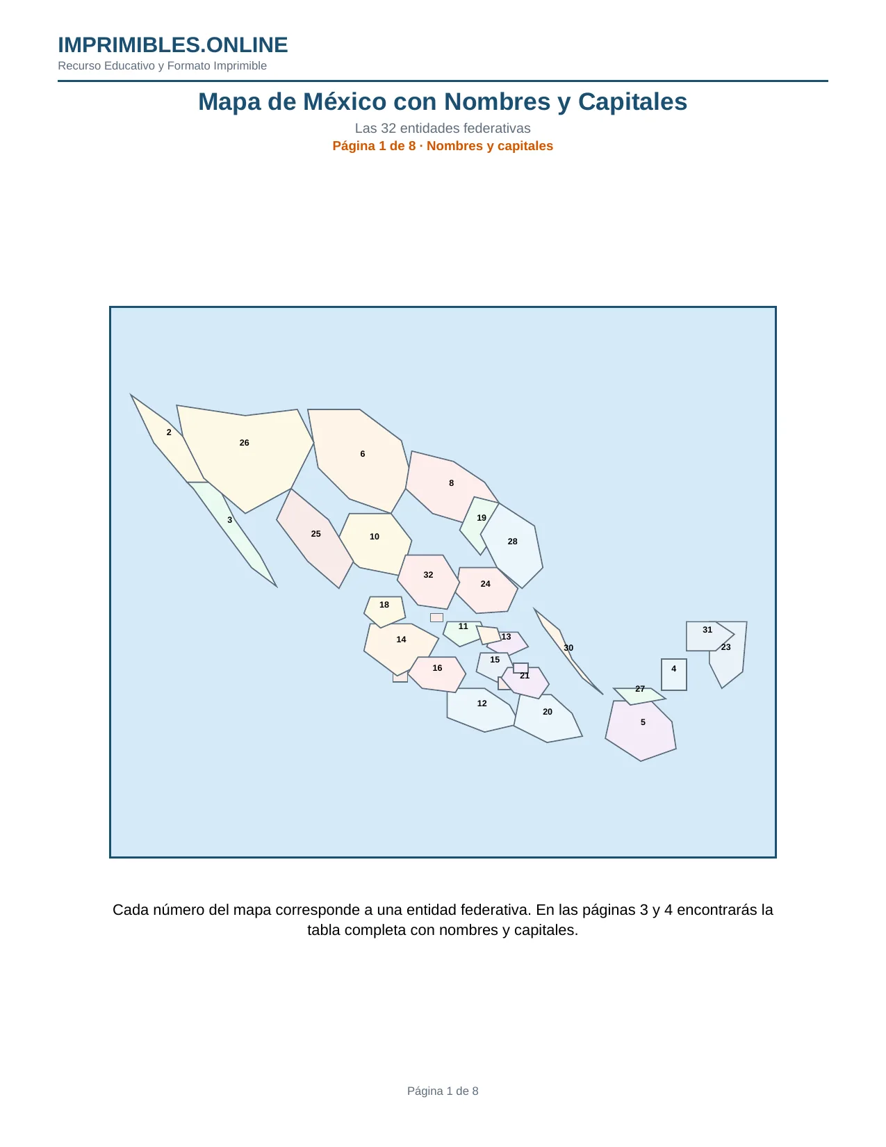 Con Nombres y Capitales en PDF - Página 1