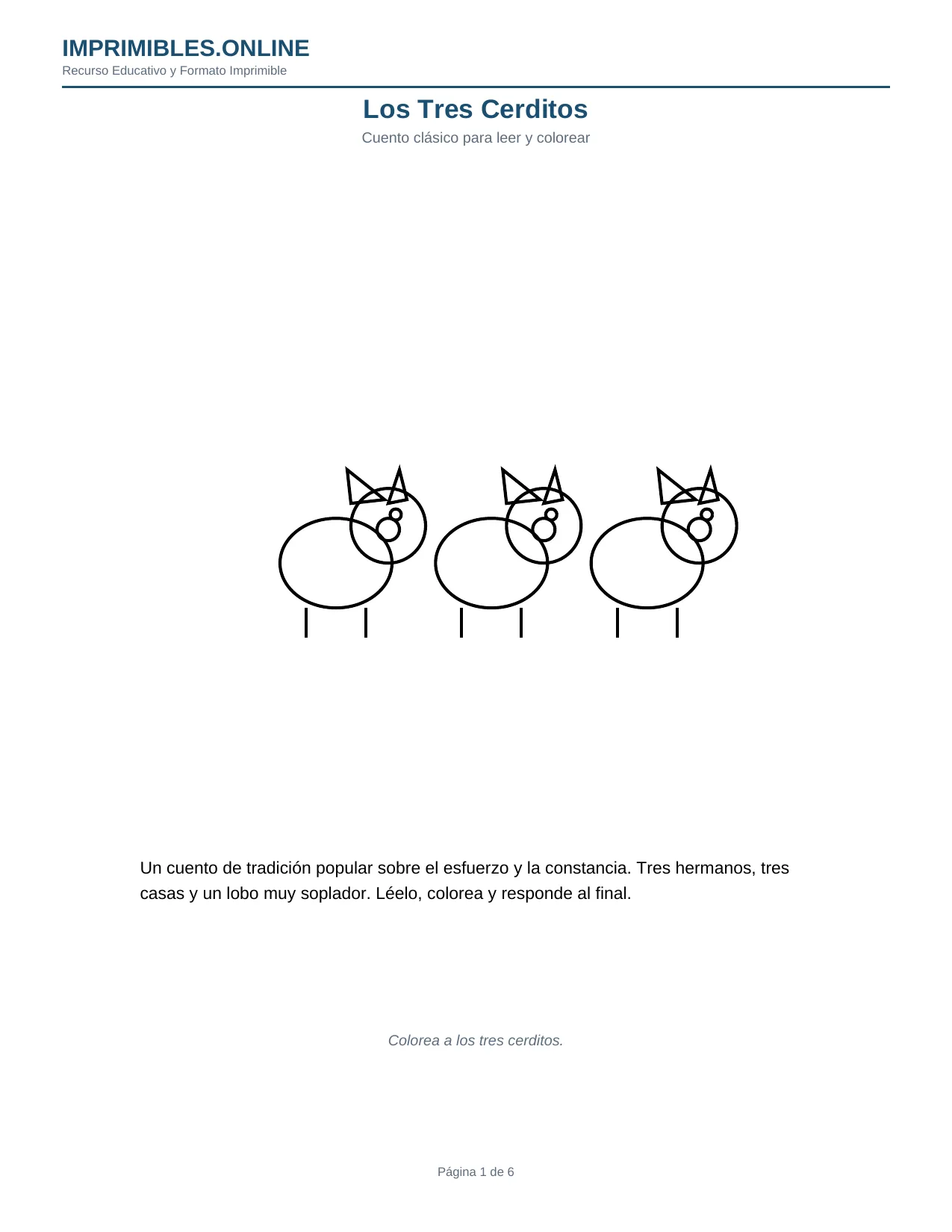 Cuento de los Tres Cerditos en PDF - Página 1