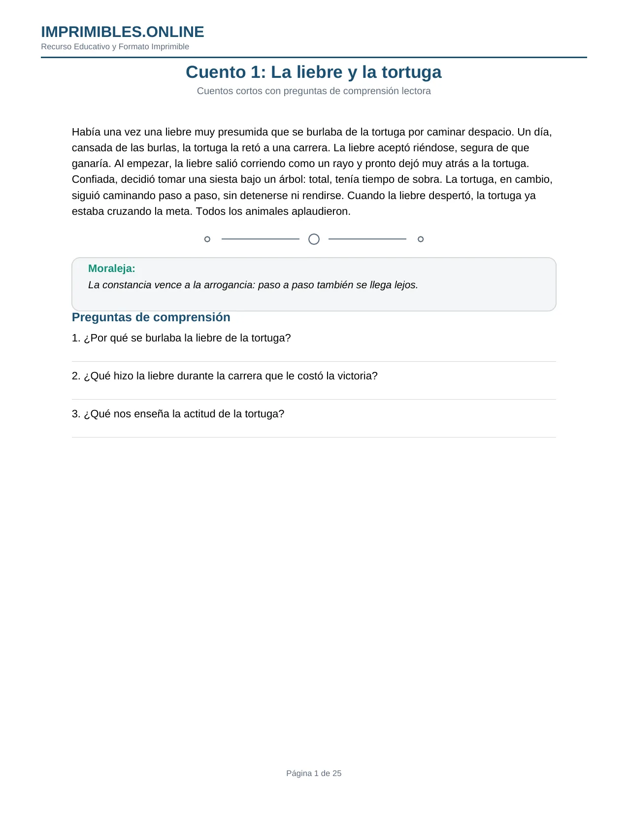Cuentos Cortos con Preguntas de Comprensión en PDF - Página 1