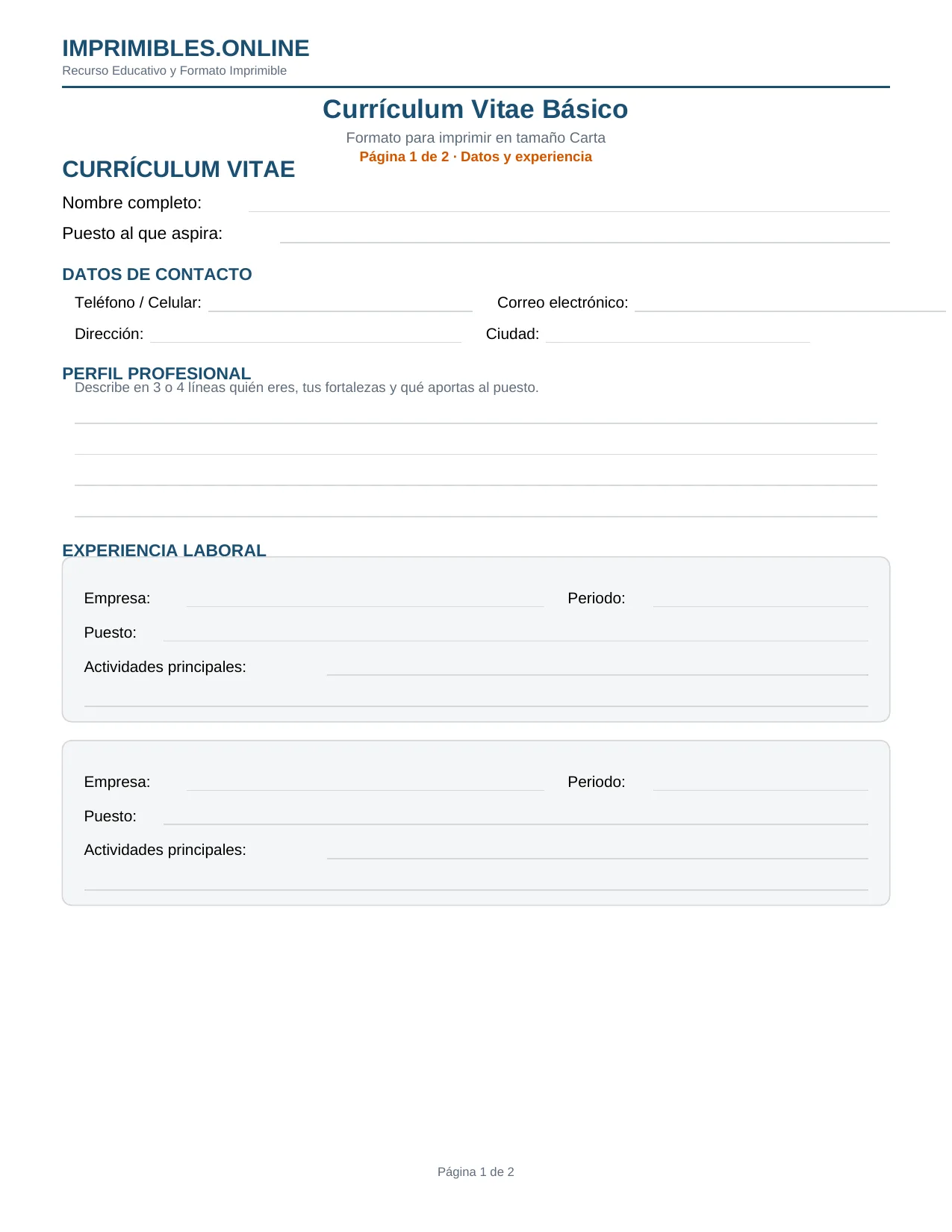 Curriculum Vitae Básico México en PDF - Página 1