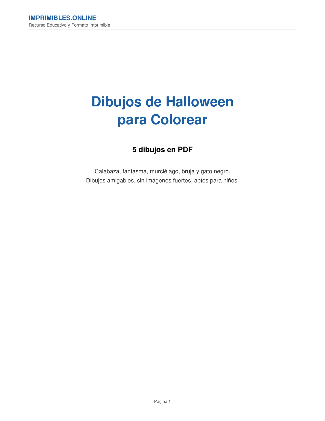 Dibujos de Halloween para Colorear en PDF - Página 1