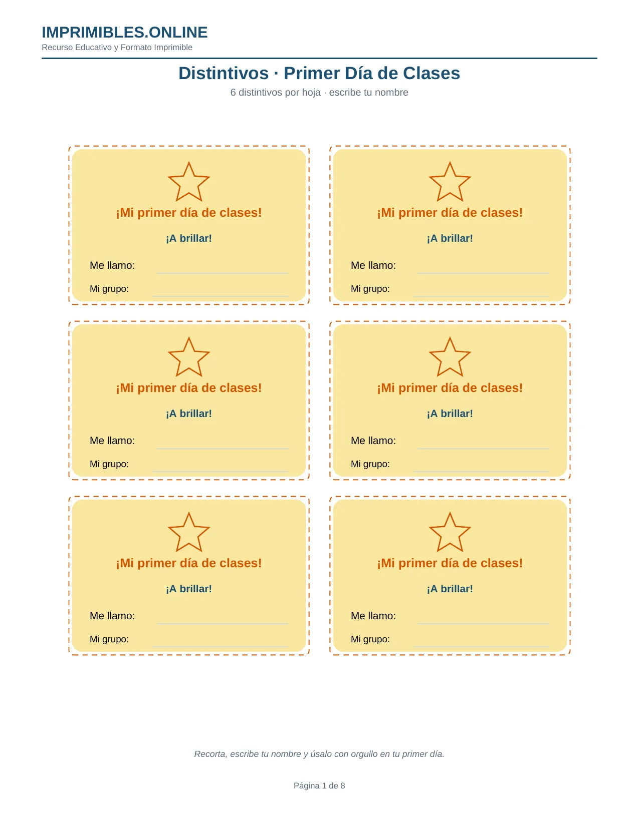 Distintivos Primer Día de Clases en PDF - Página 1