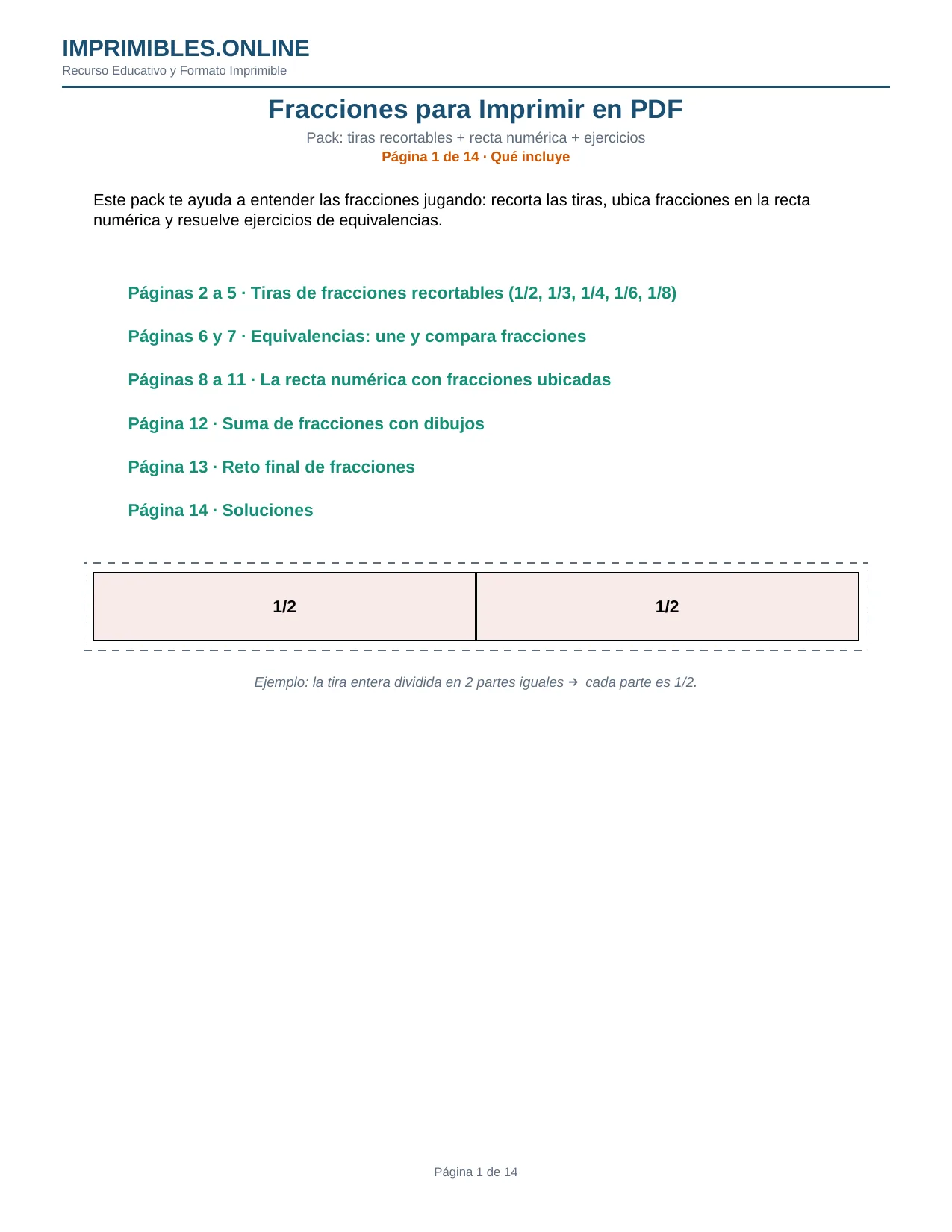 Ejercicios de Fracciones y Recta Numérica en PDF - Página 1
