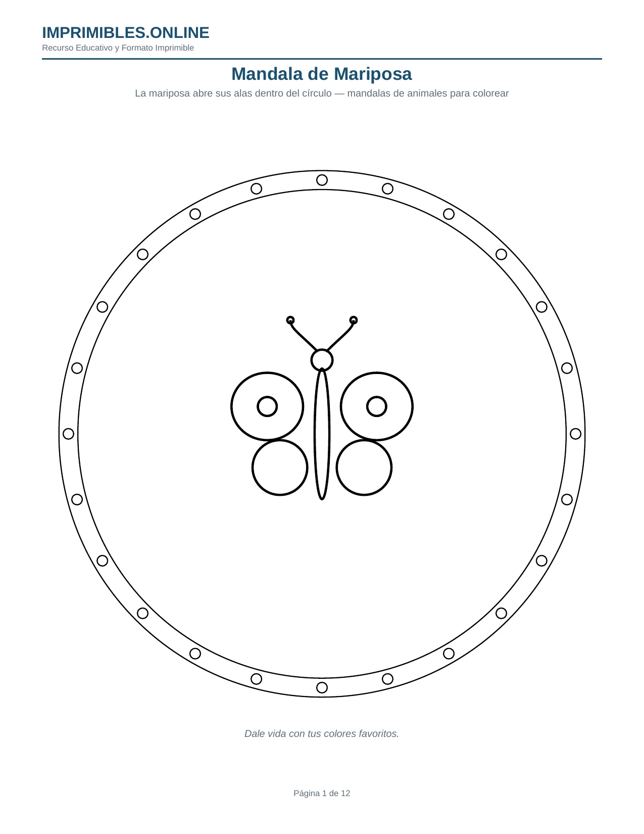 Mandalas de Animales para Colorear en PDF - Página 1
