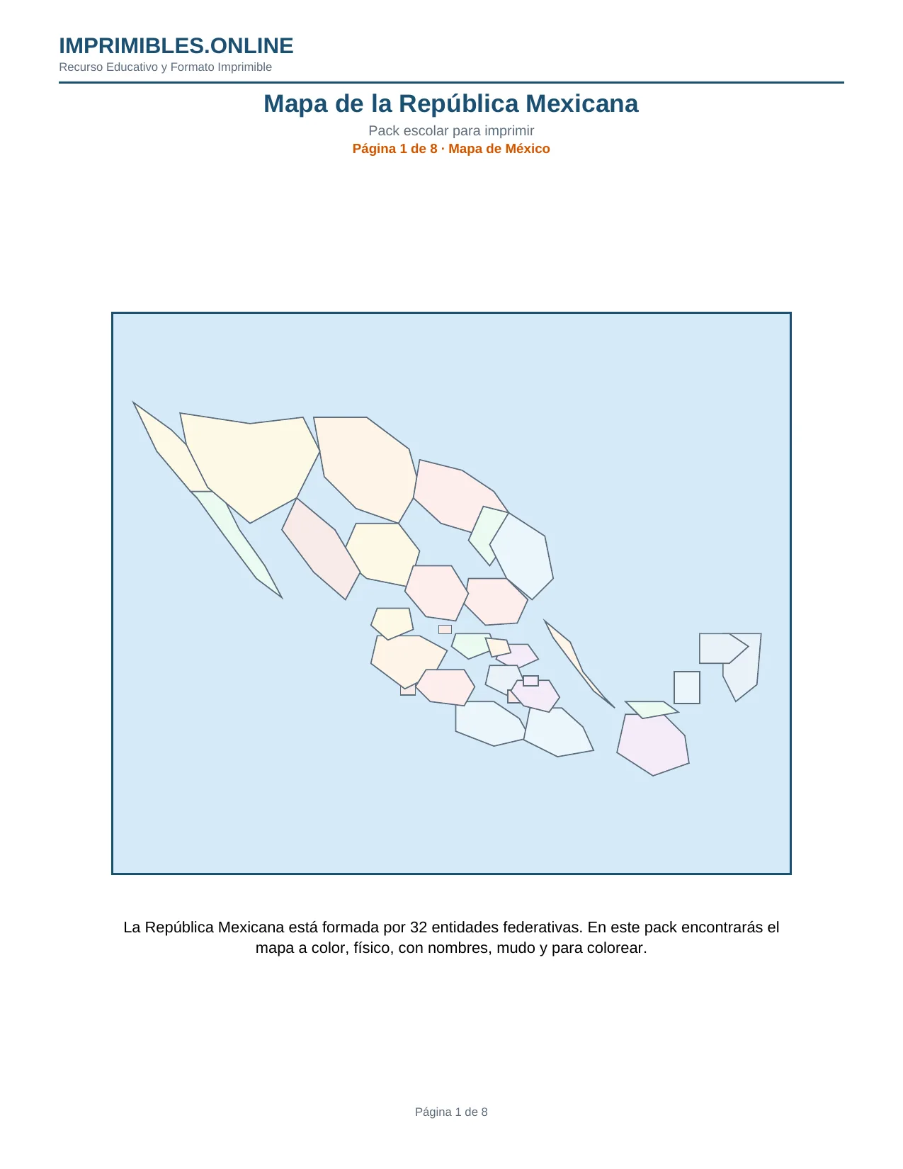 Mapa de la República Mexicana en PDF - Página 1