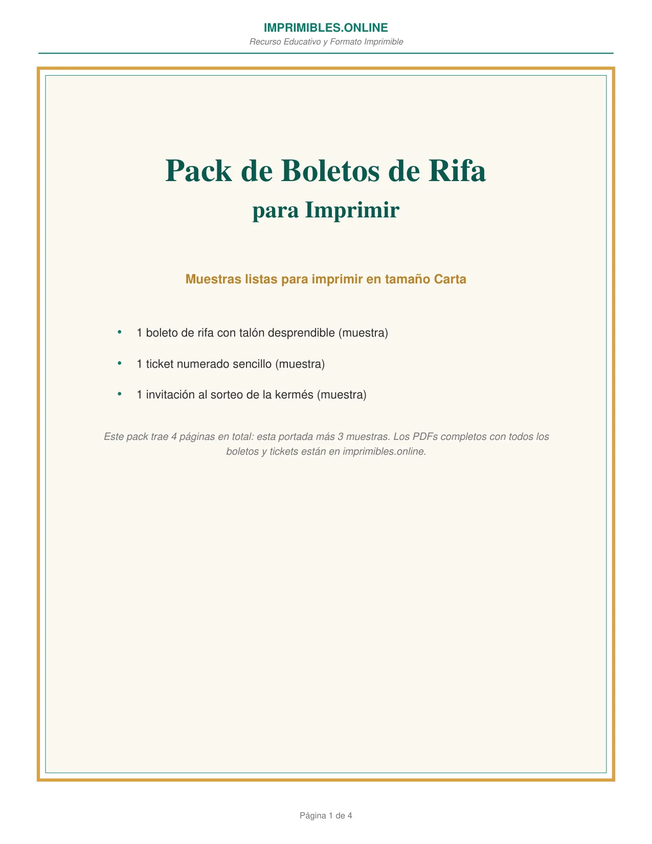 Boletos de Rifa para Imprimir en PDF - Página 1