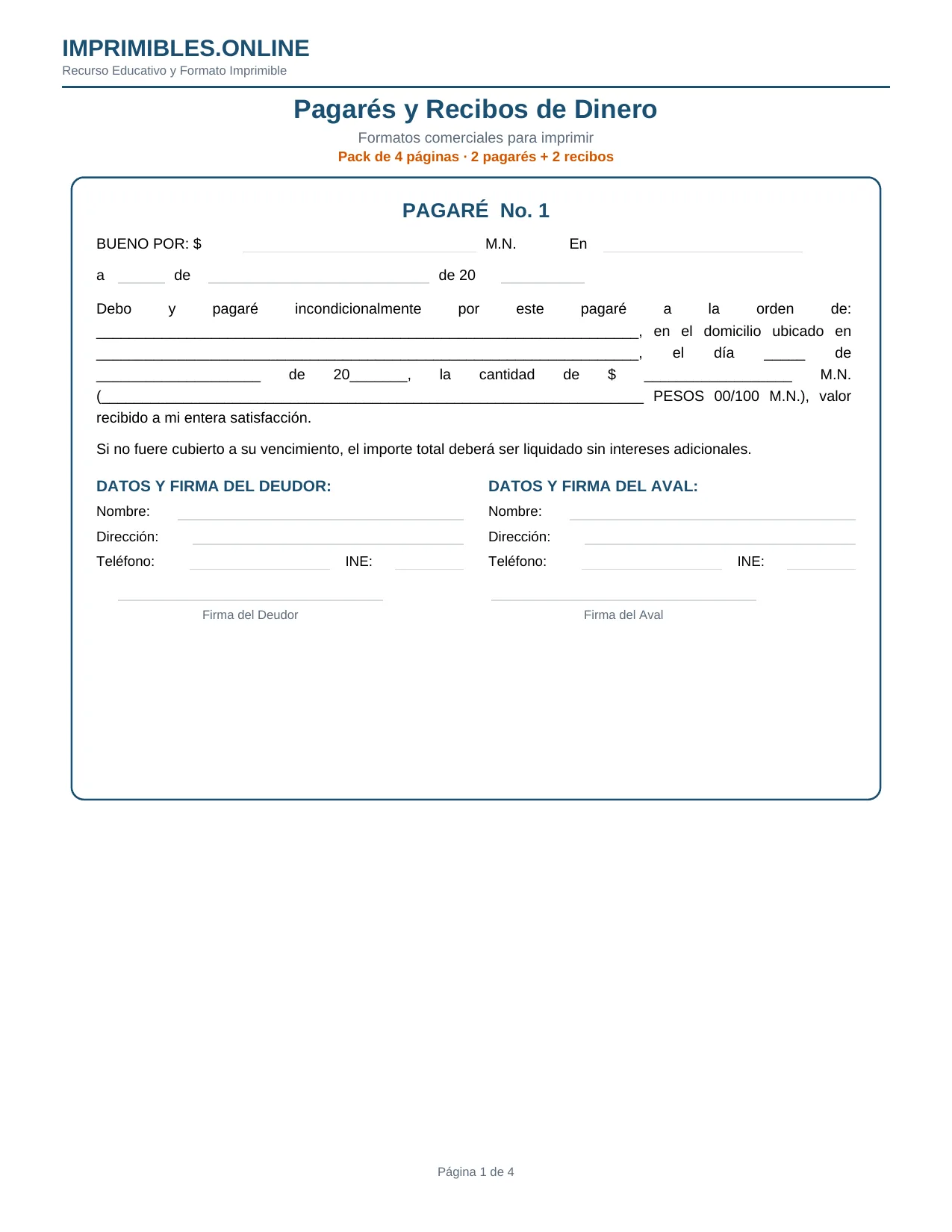 Formatos Comerciales Pagarés y Recibos en PDF - Página 1