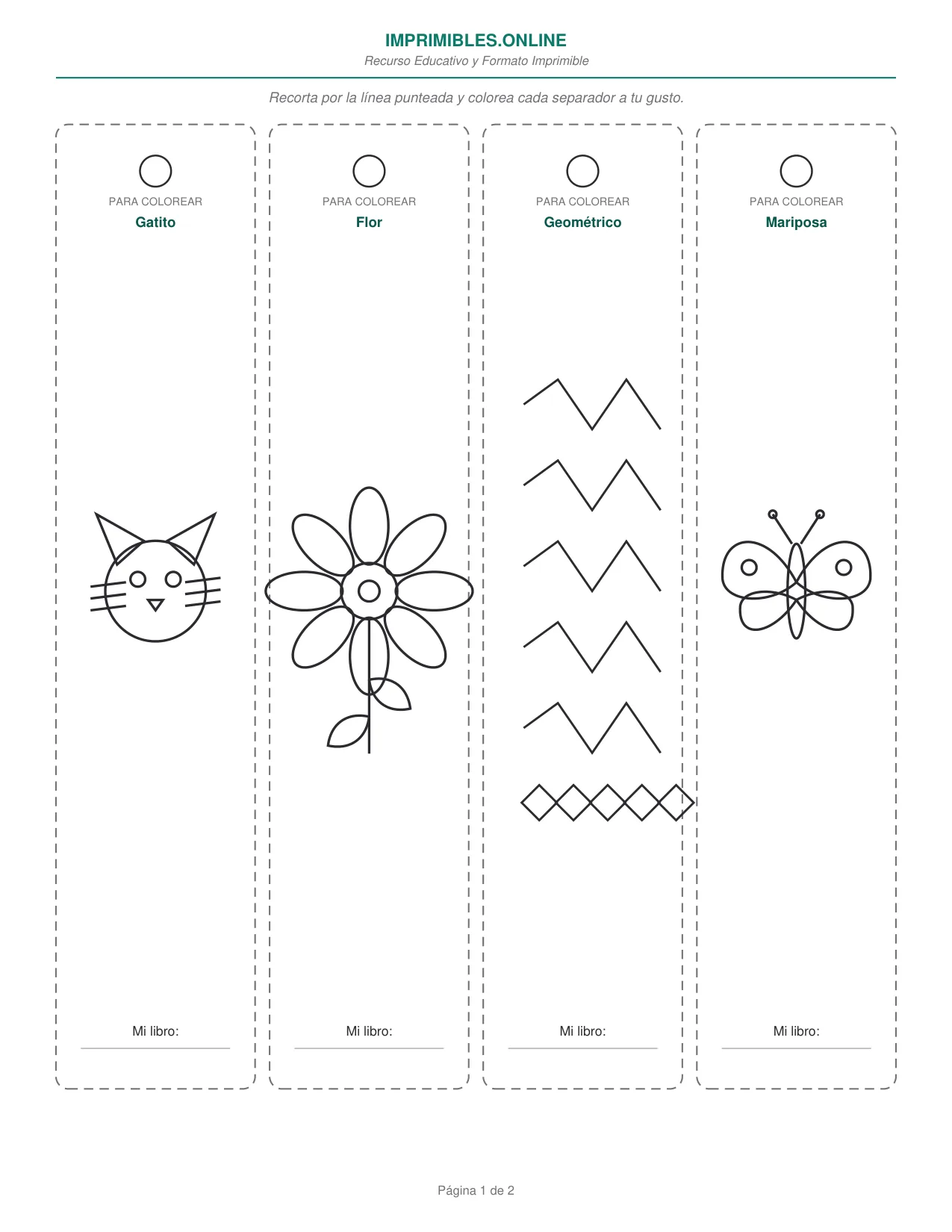 Separadores para Colorear para Imprimir en PDF - Página 1