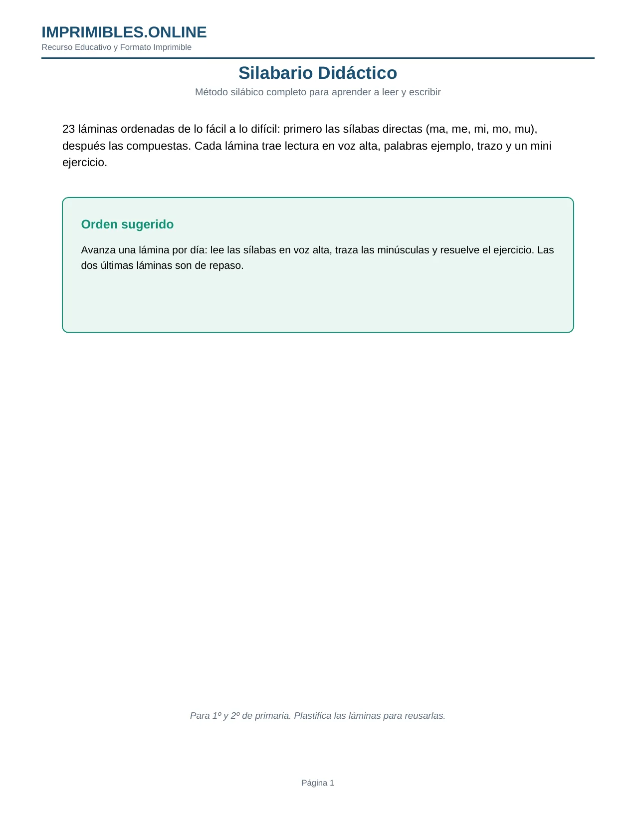 Silabario Didáctico Método Silábico en PDF - Página 1