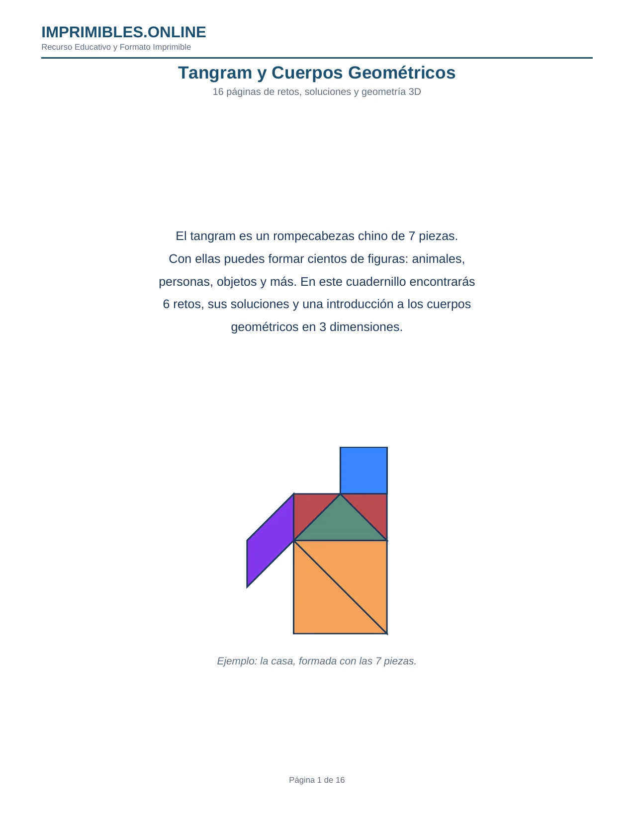 Tangram y Cuerpos Geométricos 3D en PDF - Página 1
