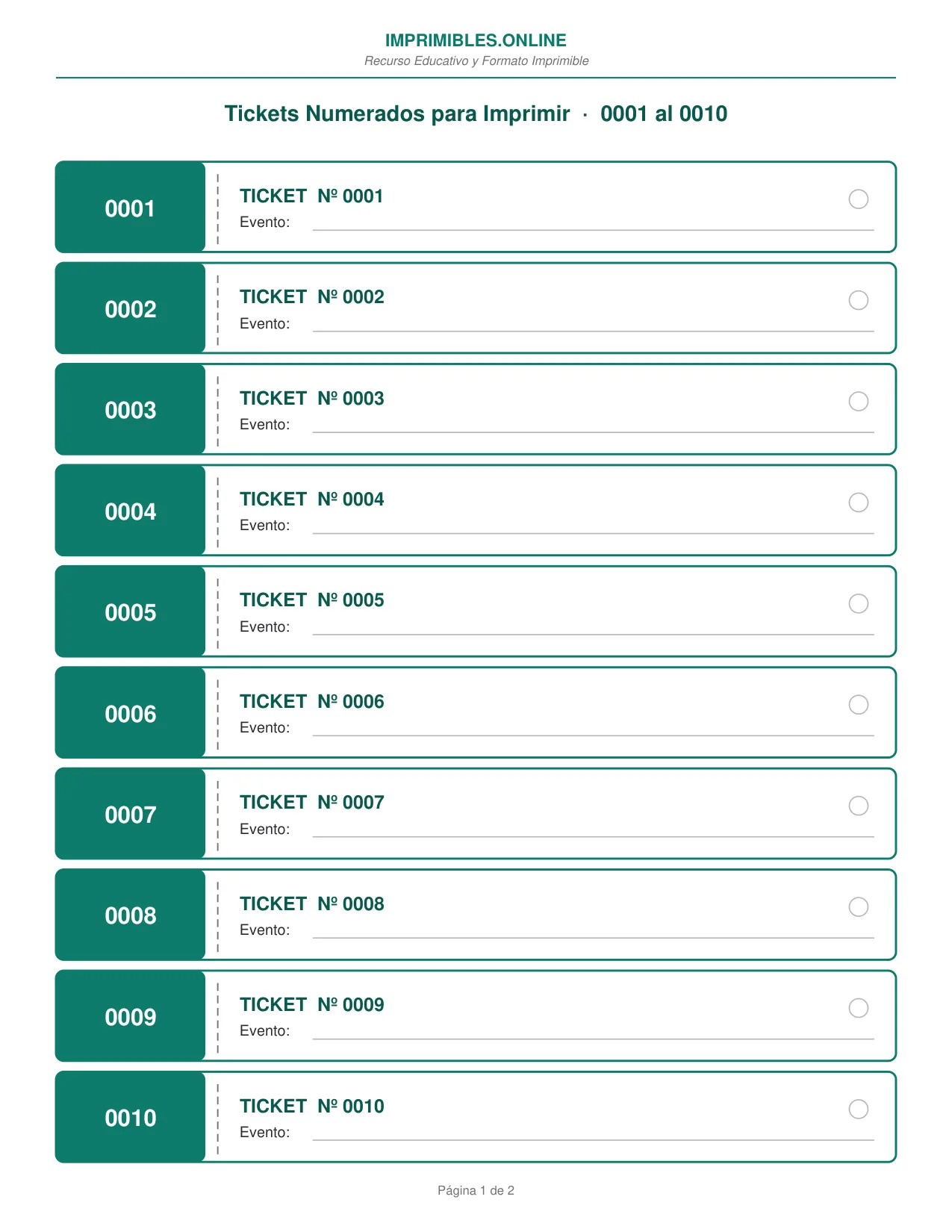 Tickets Numerados para Imprimir en PDF - Página 1