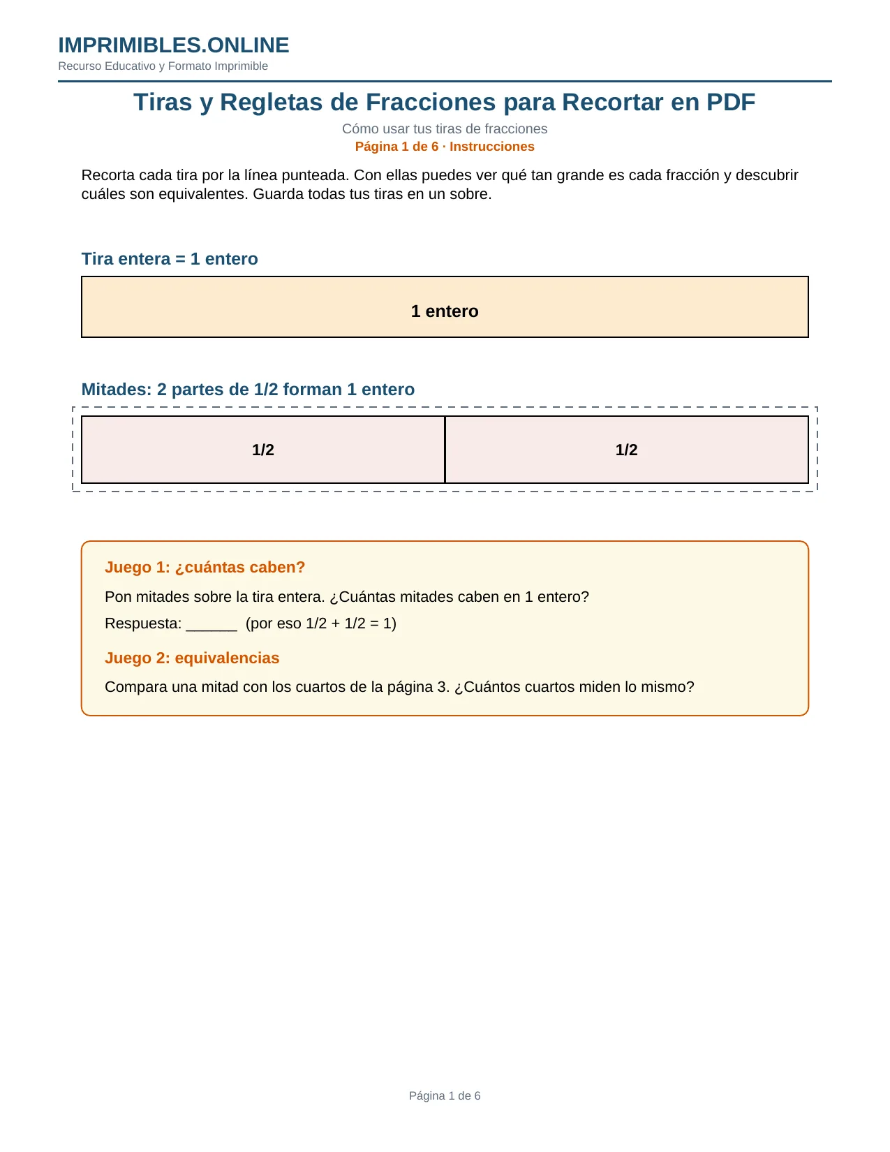 Tiras y Regletas Recortables en PDF - Página 1